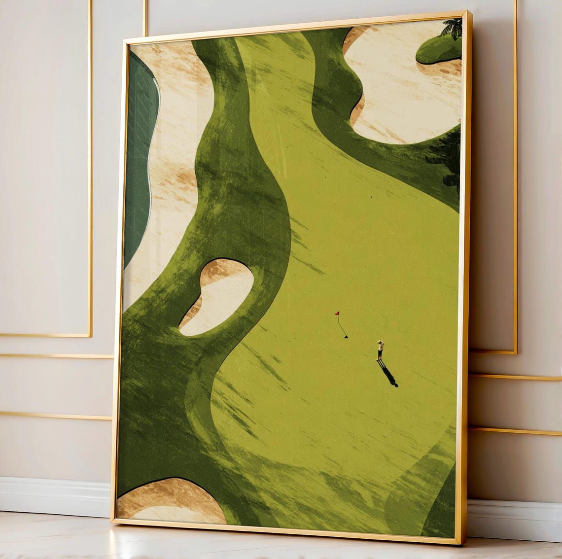 Aerial Golf Course Winding Fairway Tiny Golfer Sand Trap Poster