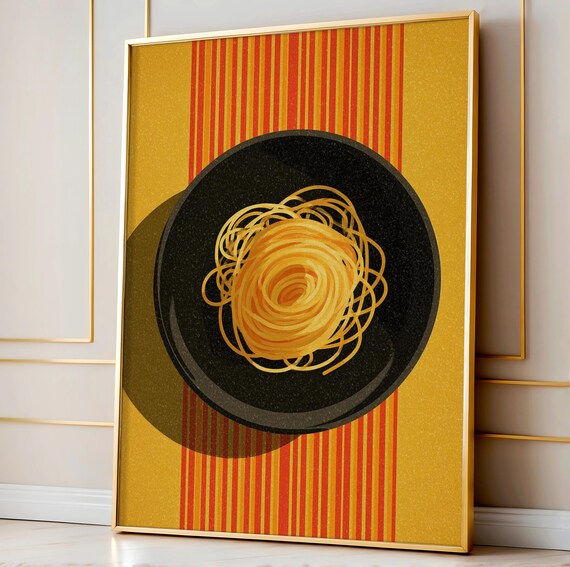 Spaghetti Bowl Retro Italian Kitchen Striped Golden Food Poster