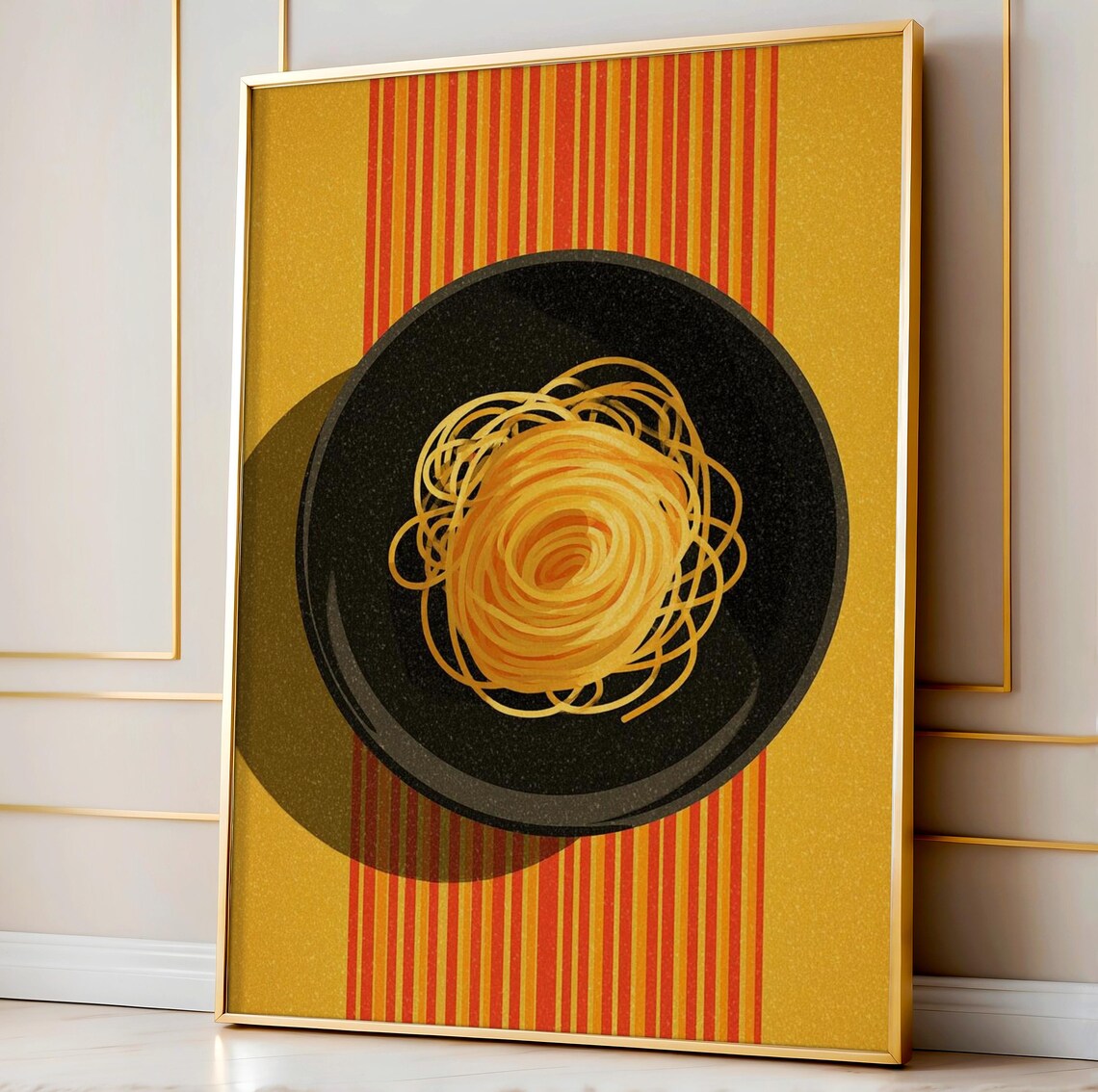 Spaghetti Bowl Retro Italian Kitchen Striped Golden Food Poster