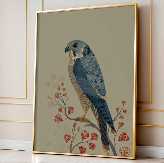 Falcon Wall Art Minimalist Bird Print Retro Deco Animal Poster Small Illustration Vintage Decor
