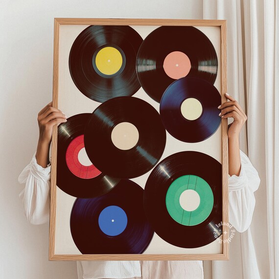 Retro Vinyl Record Turntable Art Print, Maximalist Decor