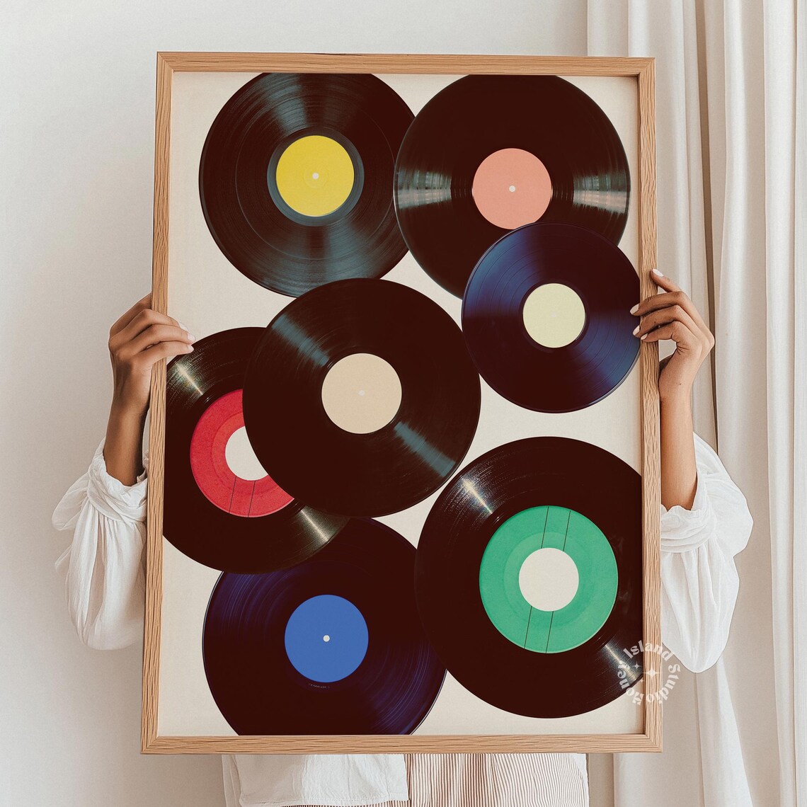 Retro Vinyl Record Turntable Art Print, Maximalist Decor