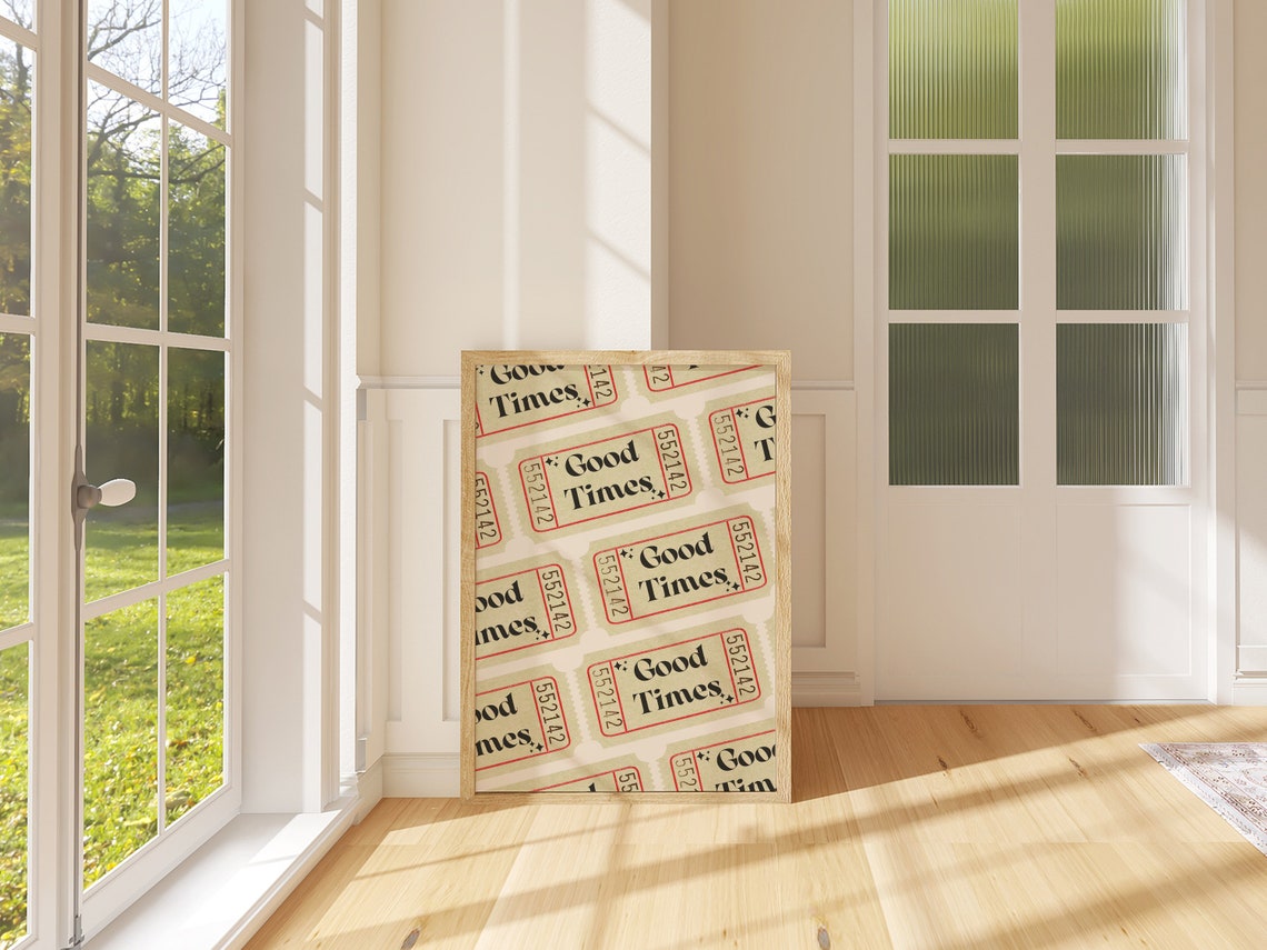 Good Times Retro Ticket Pattern Trendy Neutral Dorm Wall Poster - Image 3