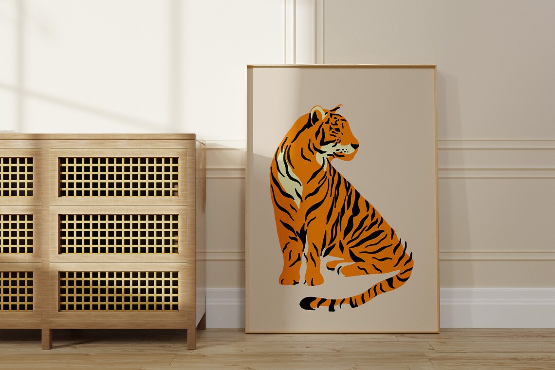 Tiger Print, Beige Leopard Boho Art Print - Image 3