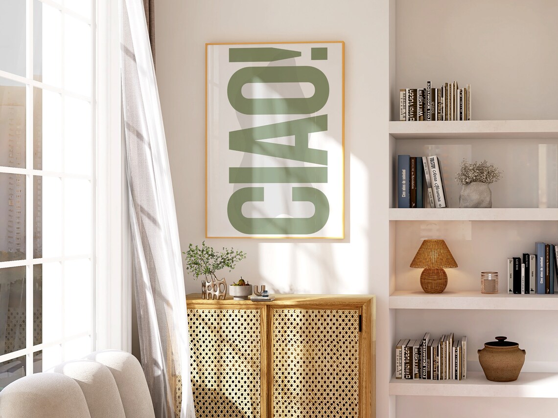 Ciao Sage Green Big Letter Italian Slogan Print Minimal Wall Poster - Image 2