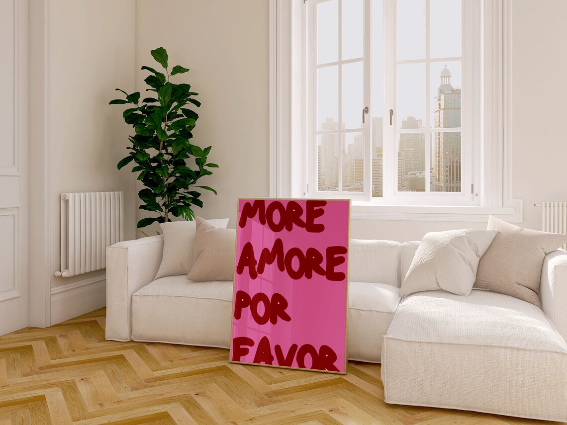Trendy Maximalist More Amore Por Favor Pink Red Girly Dorm Poster - Image 2