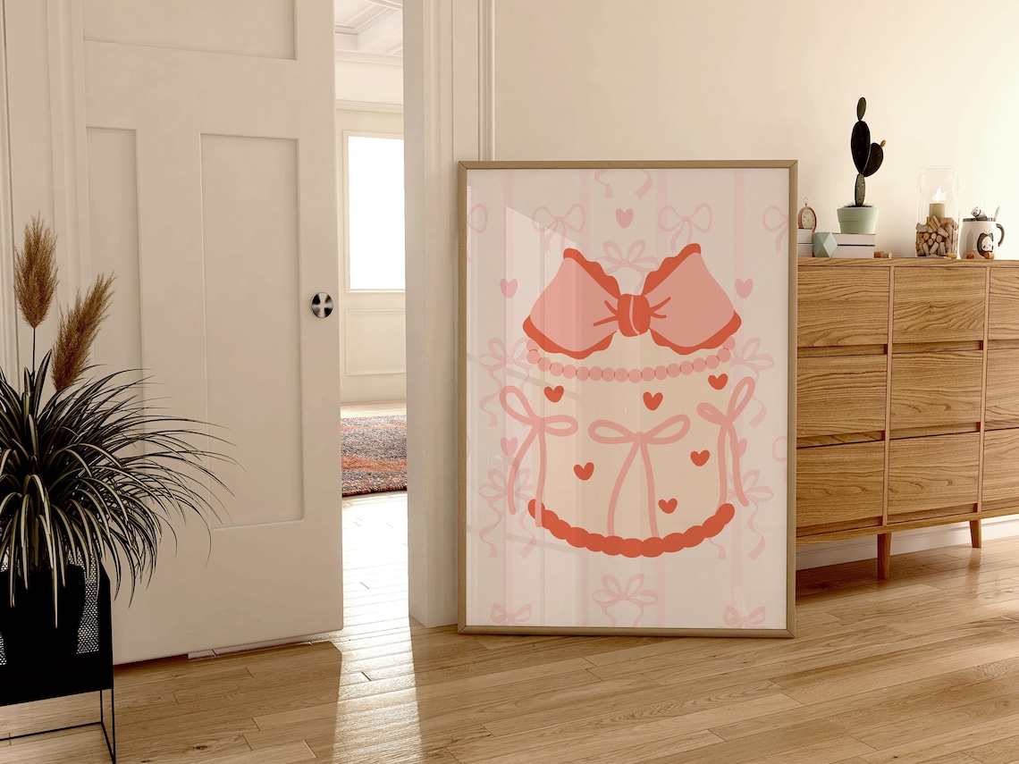 Pink Coquette Bow Cake Illustration Sweet Birthday Party Poster - Image 3