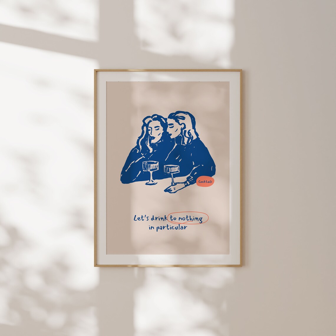 Lets Drink Cocktail Art Print, Minimal Kitchen Decor