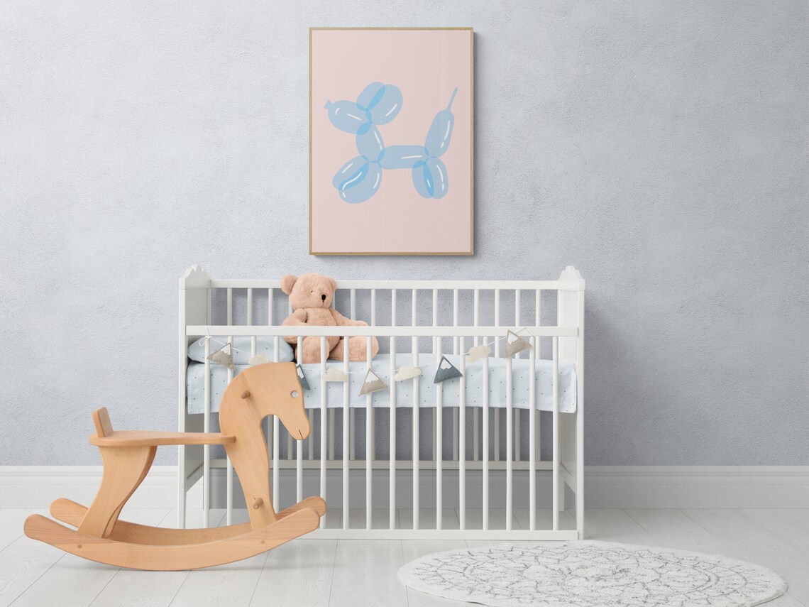 Blue Balloon Dog Funny Dog Print, Kids Room Art - Image 3