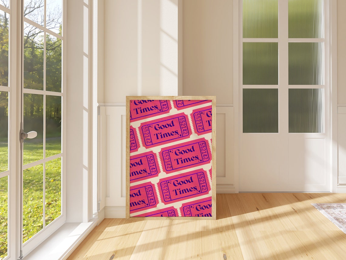 Good Times Pink Retro Ticket Pattern Trendy Dorm Poster Decor - Image 3