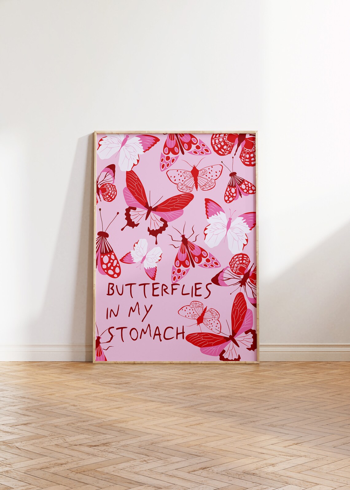 Butterflies In My Stomach Pink Red Butterfly Collage Art Poster