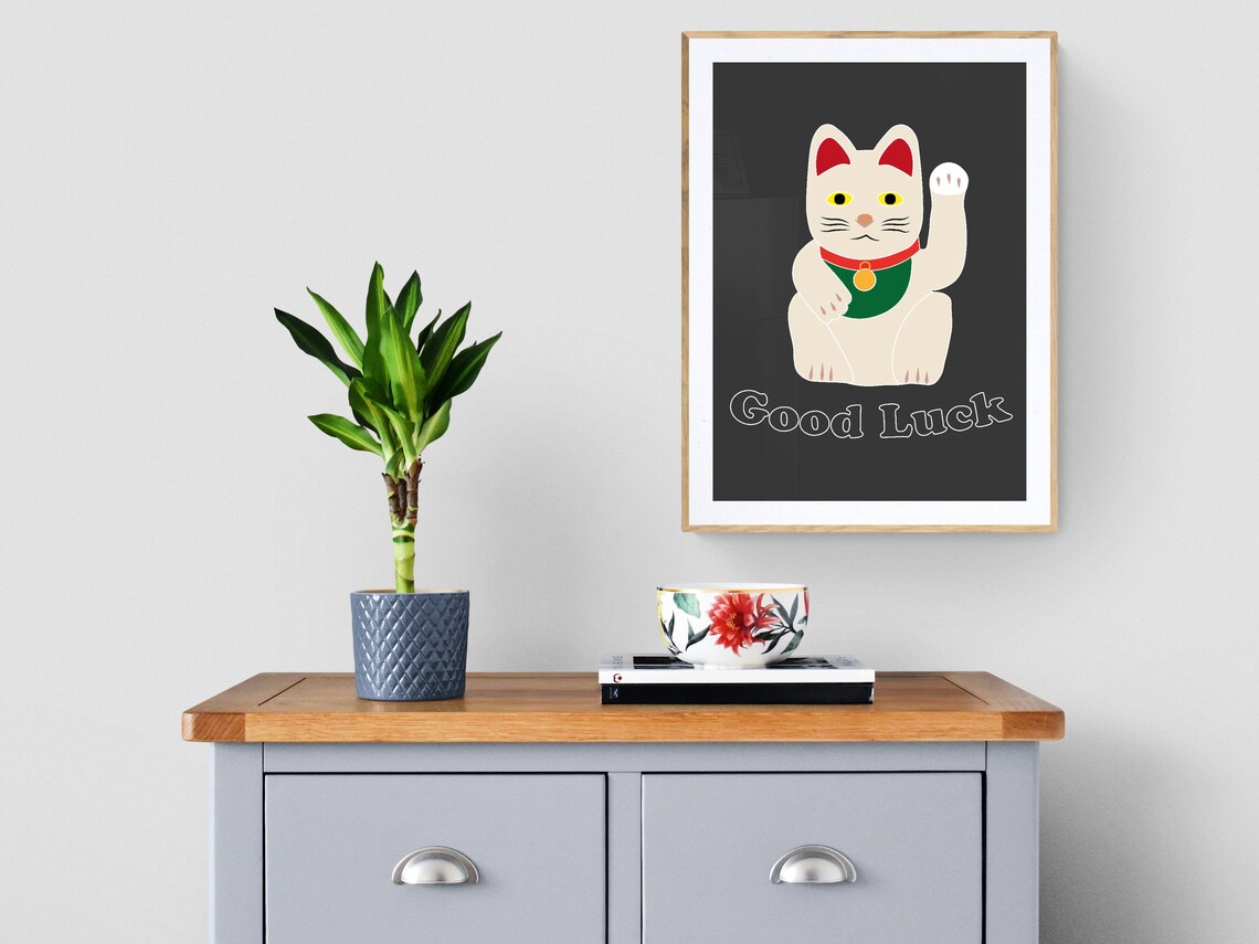 Maneki Neko Good Luck Cat Japanese Lucky Cat Retro Art Poster - Image 3