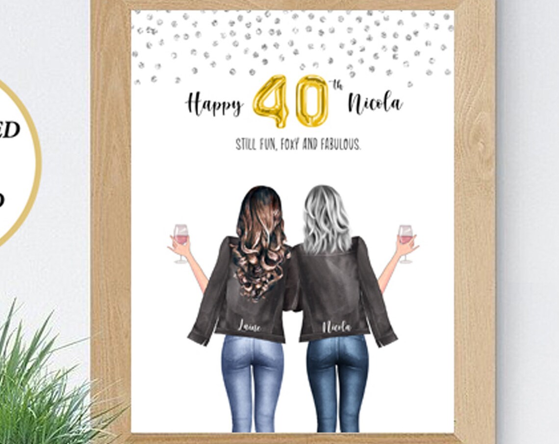 Happy 40th Birthday Still Fun Foxy Fabulous Best Friends Wine Poster