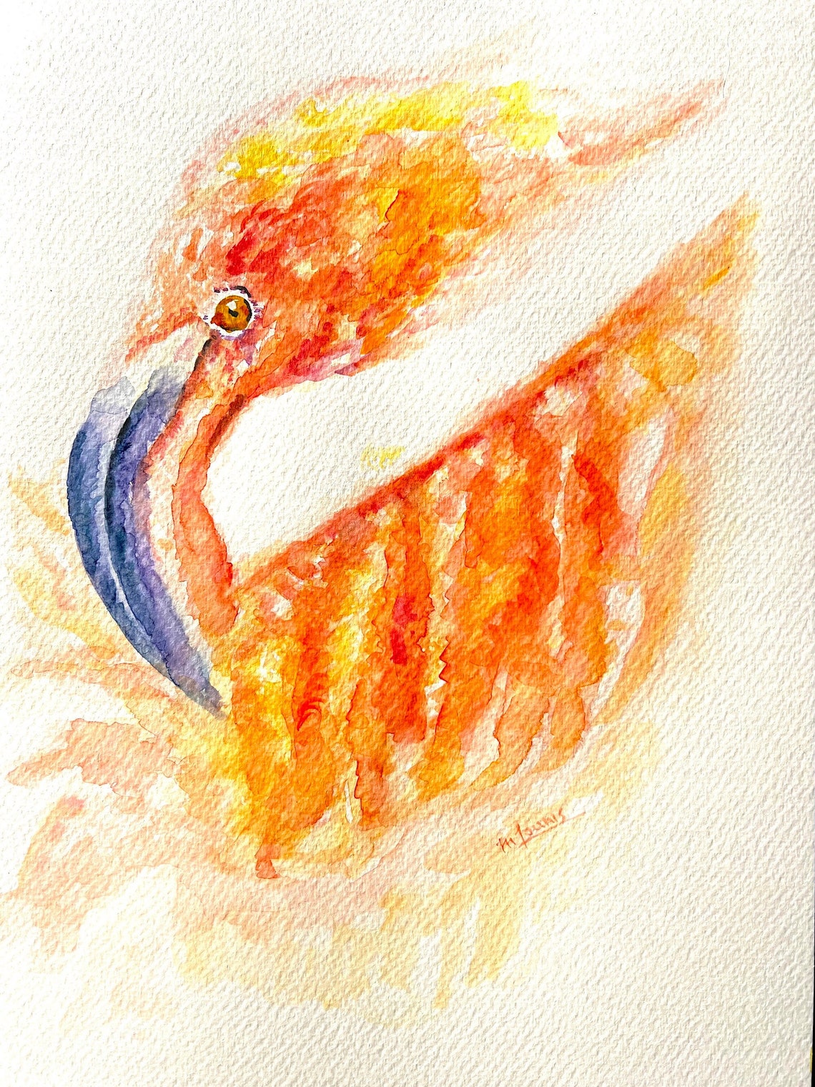 Flamingo Head Watercolor Orange Pink Delicate Tropical Bird Poster
