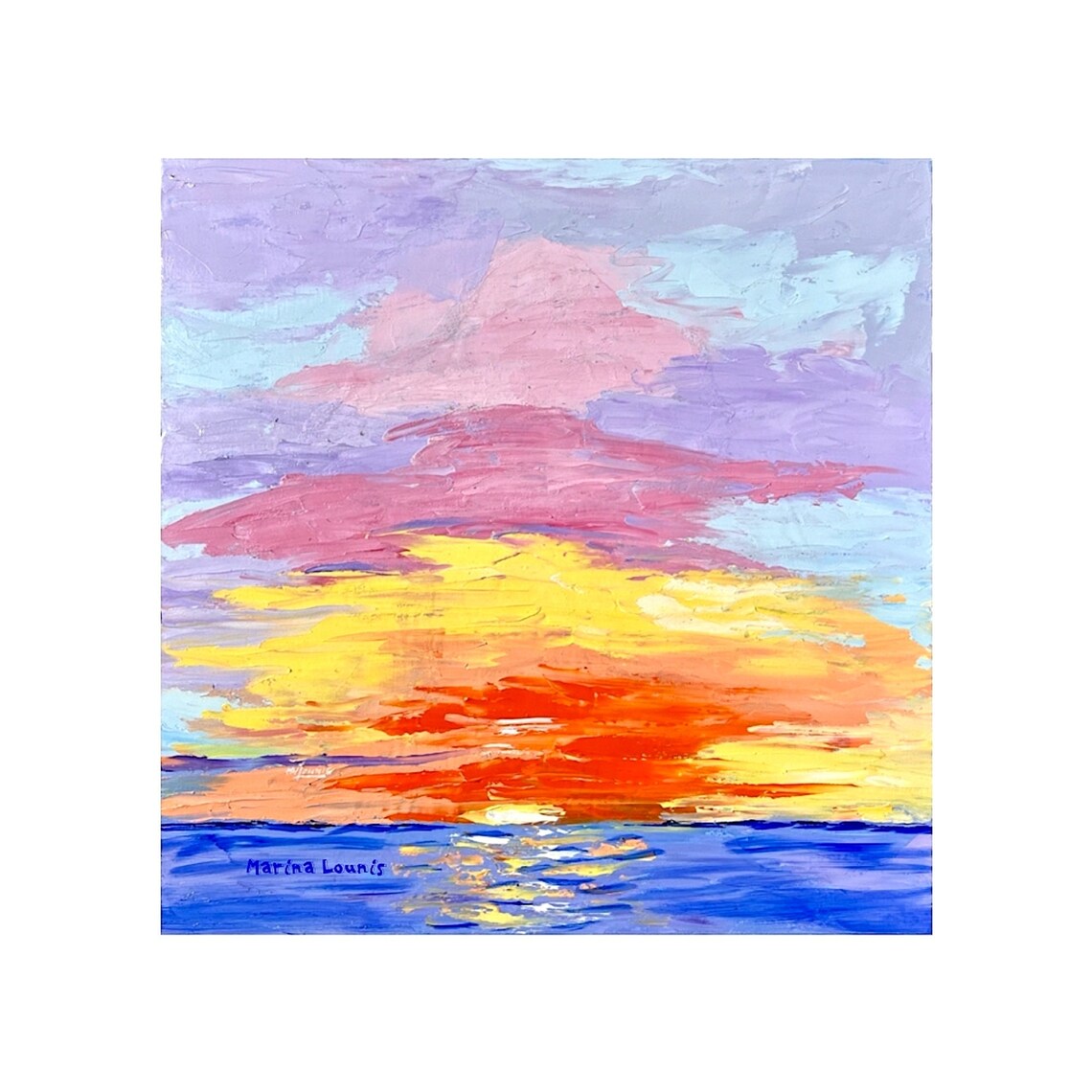 Abstract Ocean Sunset Painting Pink Orange Yellow Seascape Wall Art Poster