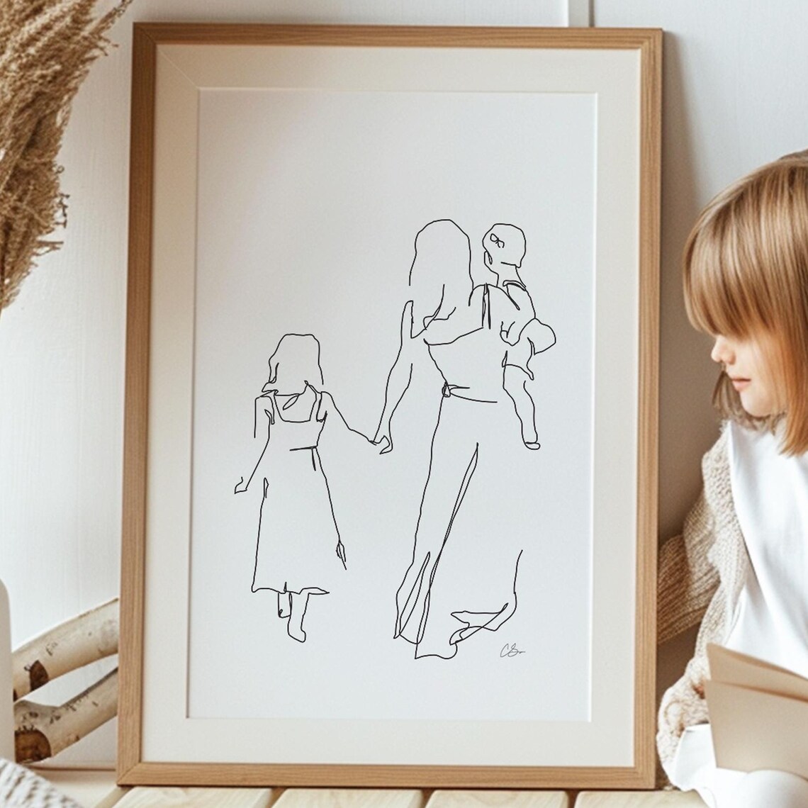 Mother And Daughters Line Art Family Illustration Gift For Mum Family Print Family Print Gift Family Drawing Gift Family Art Print