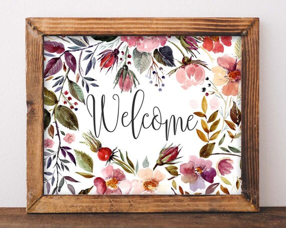 Welcome Home Floral Wall Art Poster, Apartment Decor