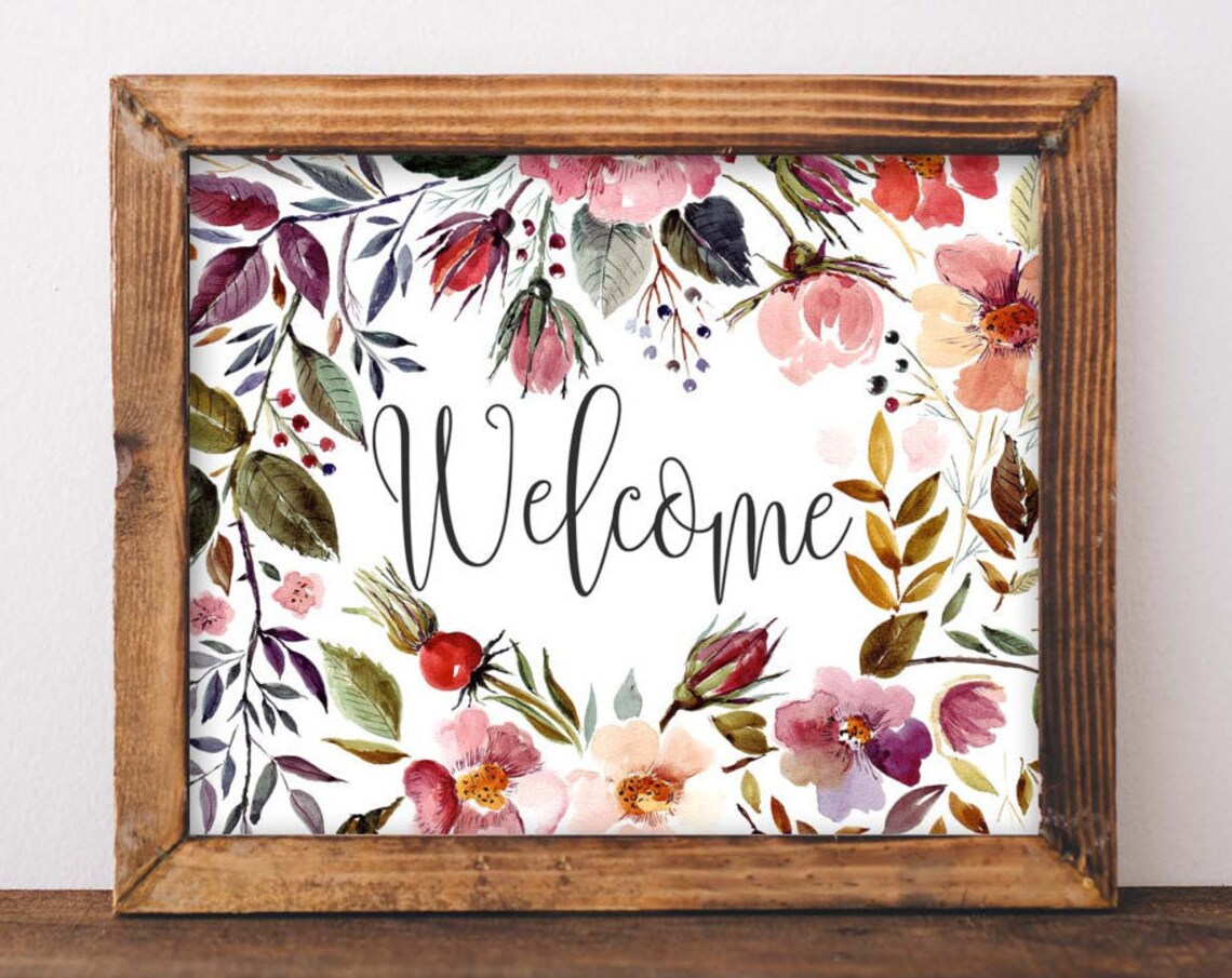 Welcome Home Floral Wall Art Poster, Apartment Decor