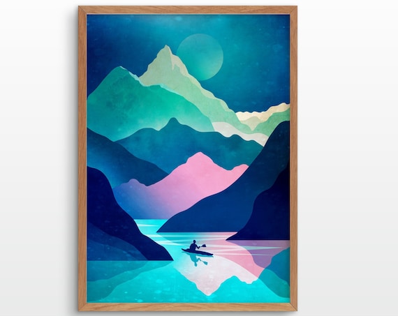 Kayaking Lake And Mountains Art Print