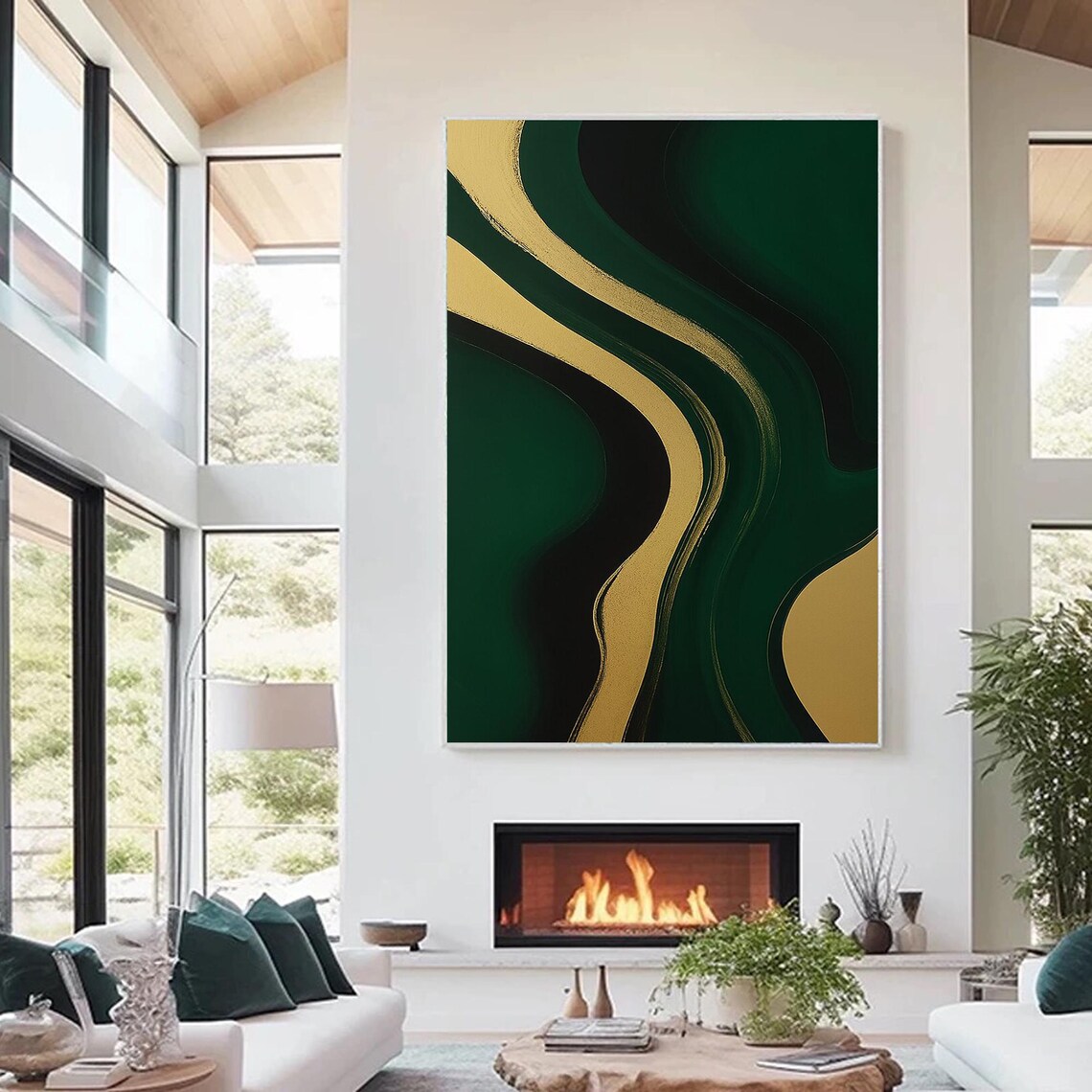 Original Abstract Green Gold Textured Painting - Image 3
