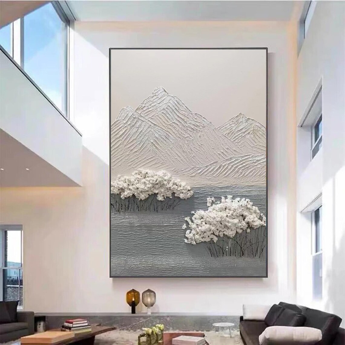 White Mountain, Large Forest Original 3D Textured Abstract Painting