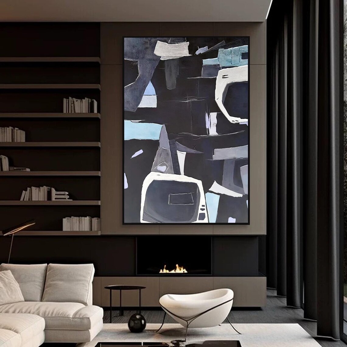 Black Abstract Painting, Wabi Sabi Decor - Image 2
