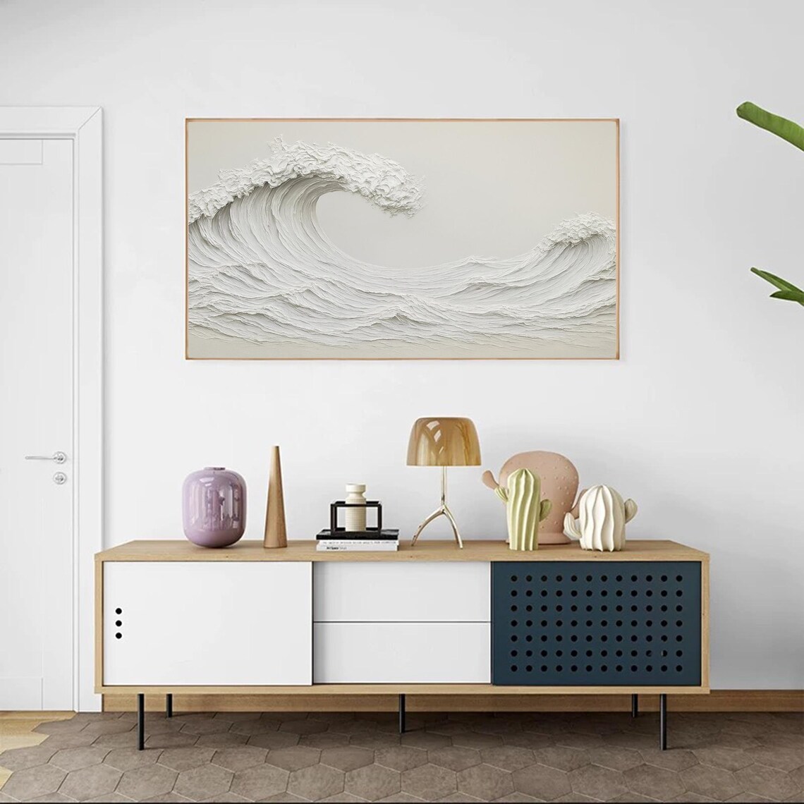White Wave Textured 3D Ocean Relief, Minimalist - Image 2