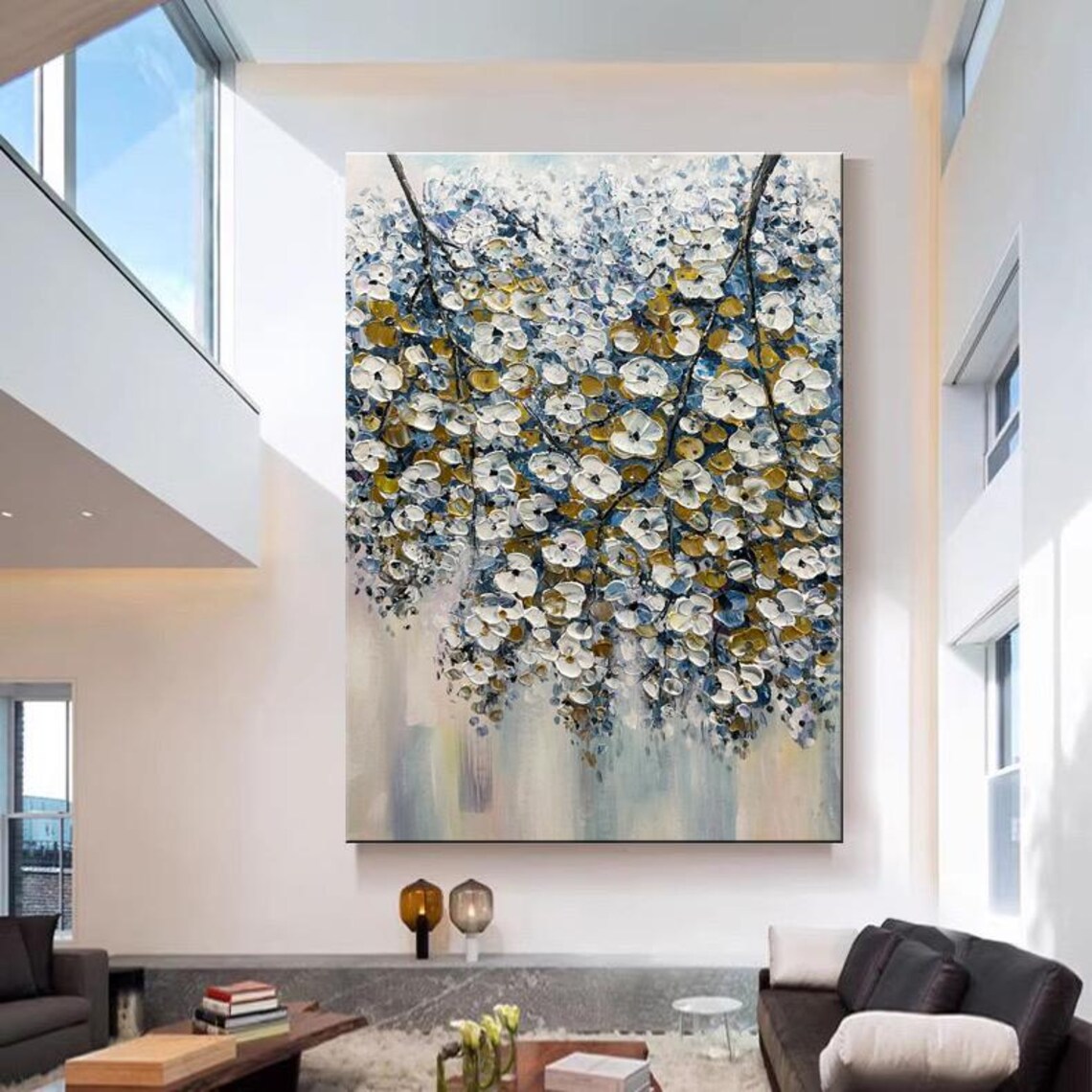 3D Textured Flower Painting, Modern Floral Diptych