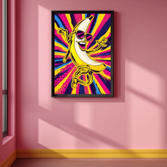 Funky Banana Wall Art Pop Fruit Poster Retro Funny Kitchen Decor For Home Or Dorm Print Deco