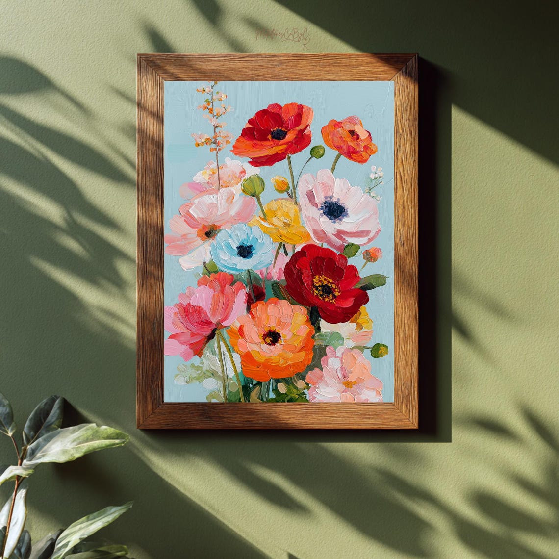 Vibrant Poppy Bouquet Impasto Oil Painting Floral Wall Print