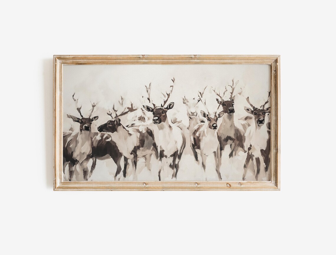 Christmas Abstract Winter Deer Neutral Art Print - Image 2