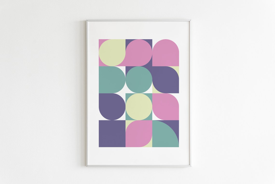Mid Century Modern Geometric Abstract Pastel Tile Shapes Poster - Image 2