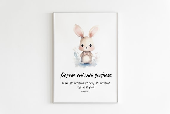 Romans 1221 Bunny Watercolor Nursery Bible Verse Rabbit Poster