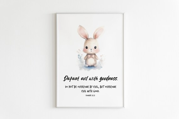 Romans 1221 Overcome Evil With Good Verse Nursery Bible Nursery Bible Wall Art Scripture Wall Art Bible Child Art Bible Verse Print
