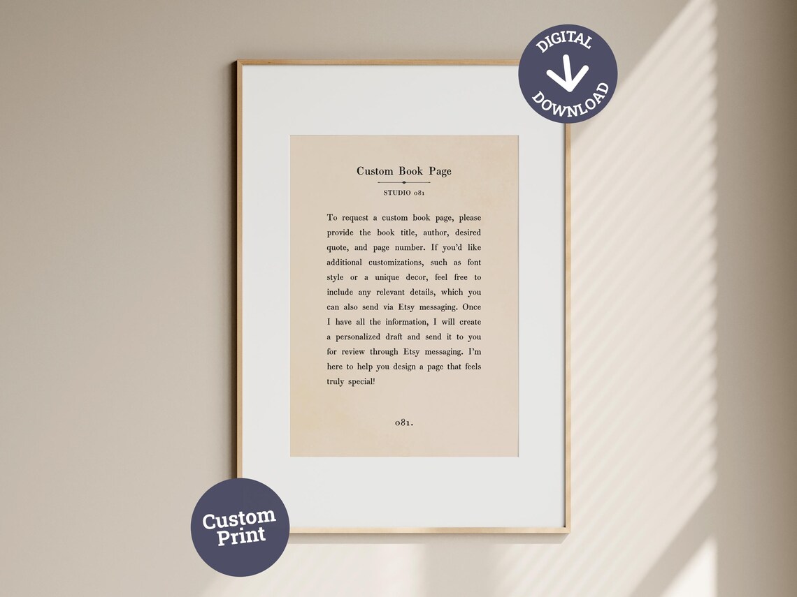 Custom Book Page Chapter Quote Vintage Style Poster