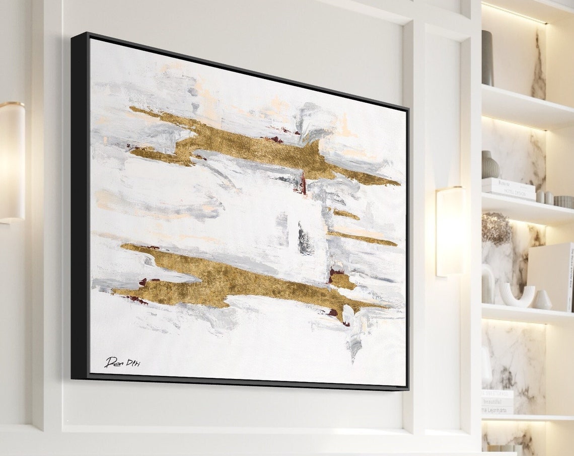 Handmade Painting Abstract Art Large Wall Art Painting On Contemporary Art Beige Painting Gold Abstract Contemporary Art Painting - Image 3