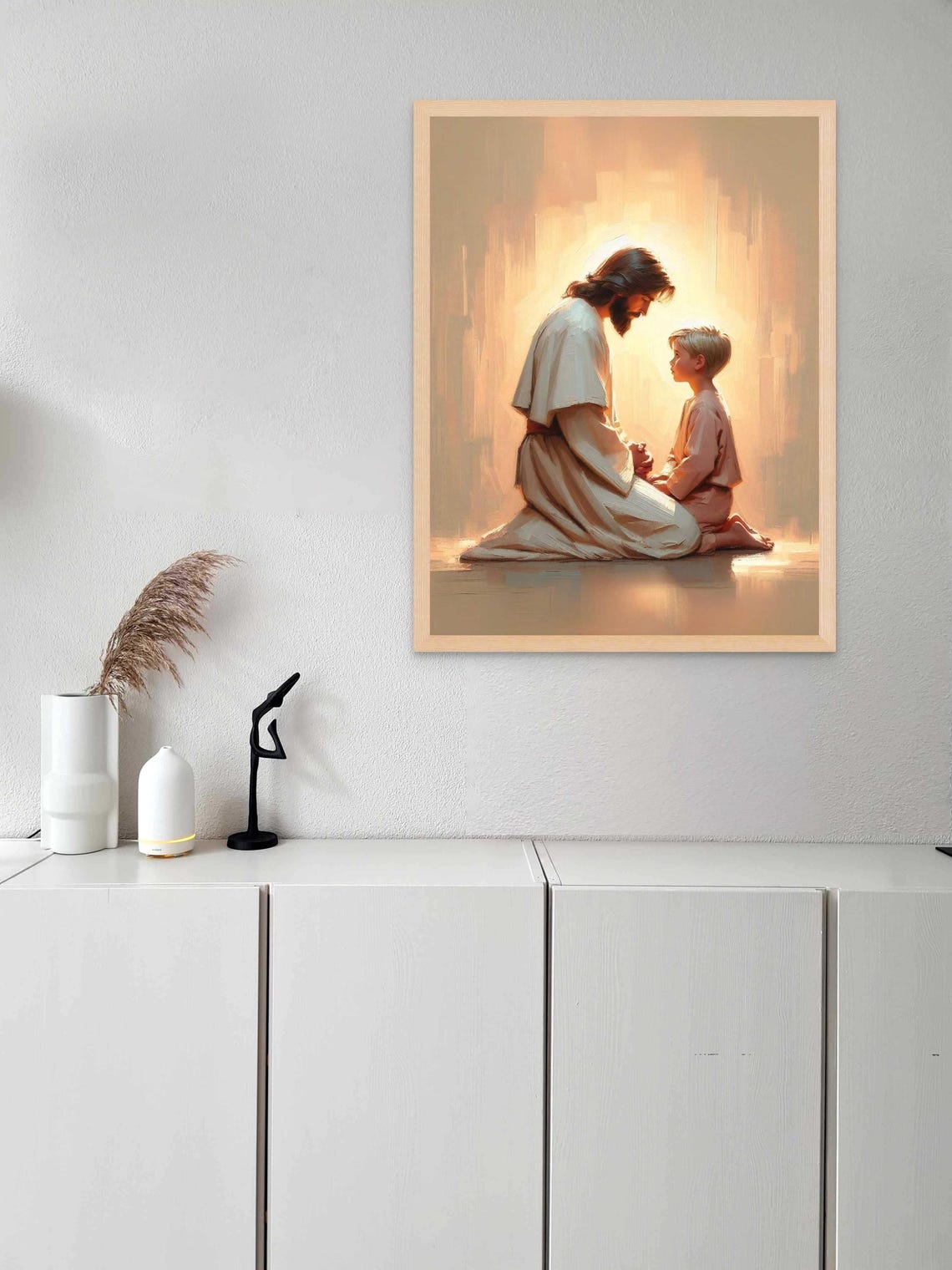 Jesus Praying With Boy Golden Light Christian Nursery Art Poster - Image 5