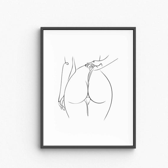 Booty Line Art Print Adult Nudity Drawing Nude Minimalist Wall Bedroom