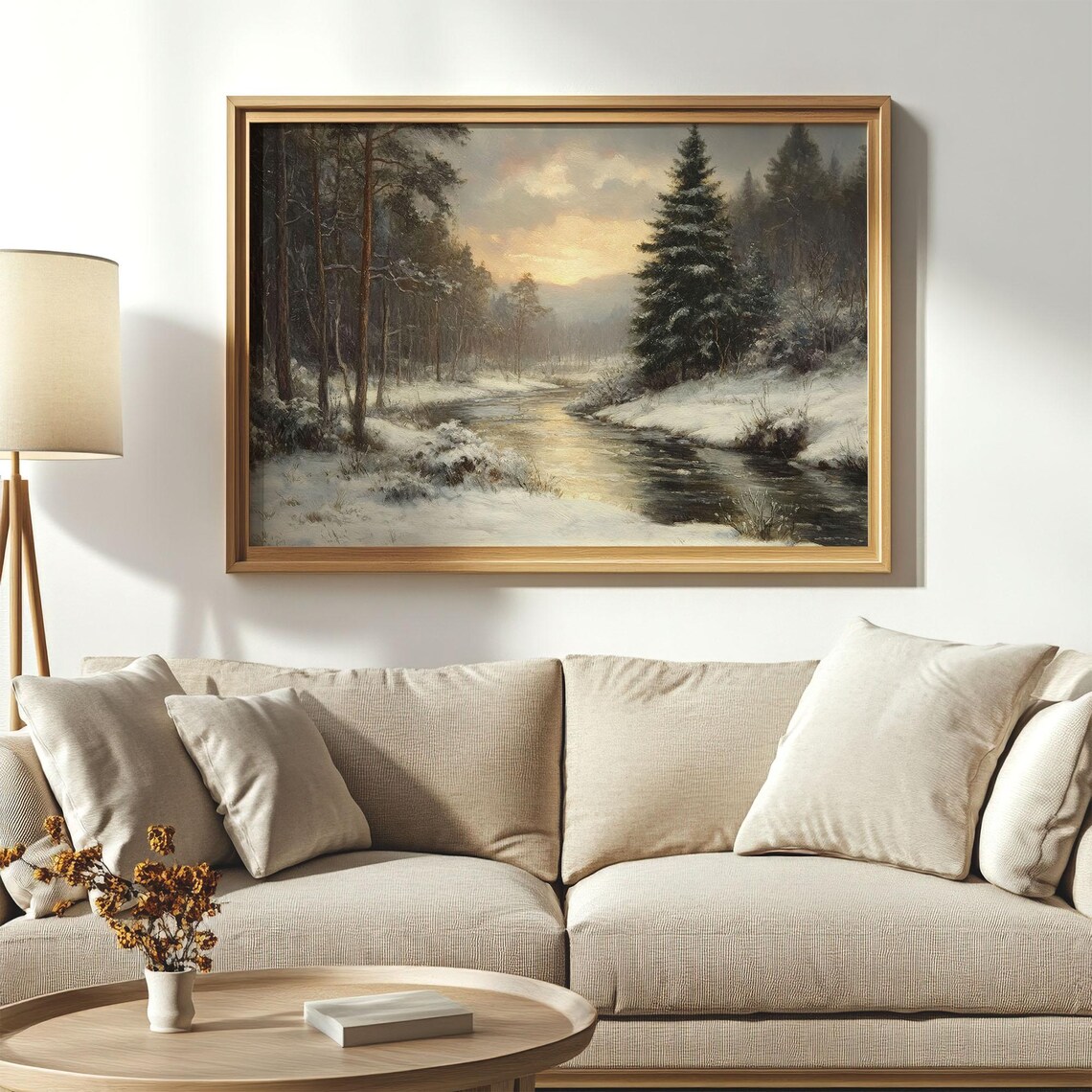 Winter Forest River At Sunset Snowy Woodland Serene Landscape Poster - Image 3
