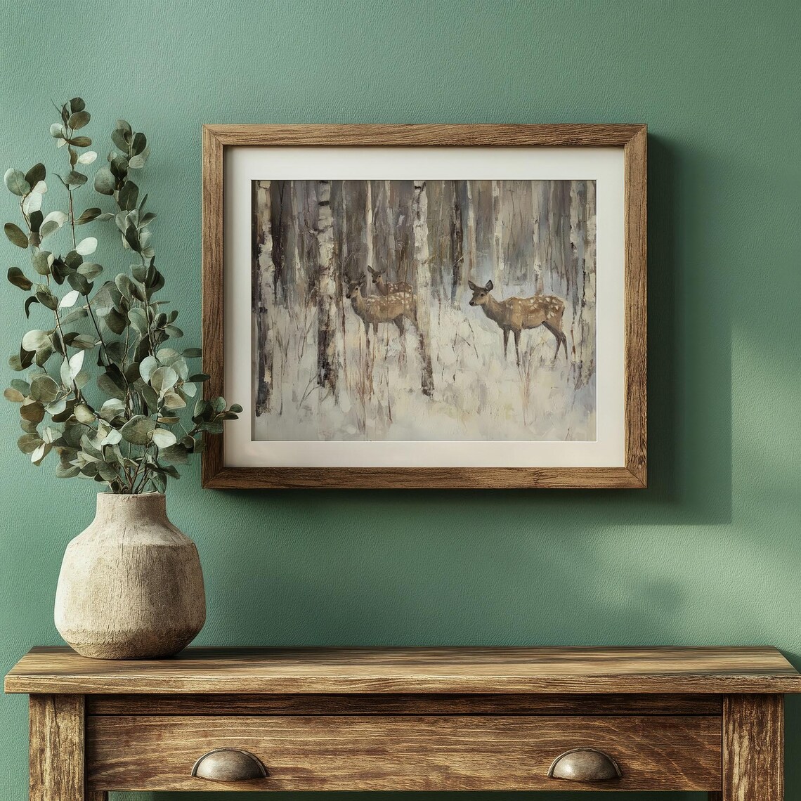 Deer Herd Snowy Birch Forest Vintage Woodland Winter Scene Poster - Image 4