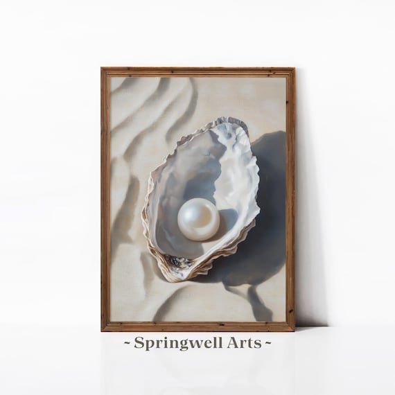 White Pearl In Seashell, Minimalist Beach Decor
