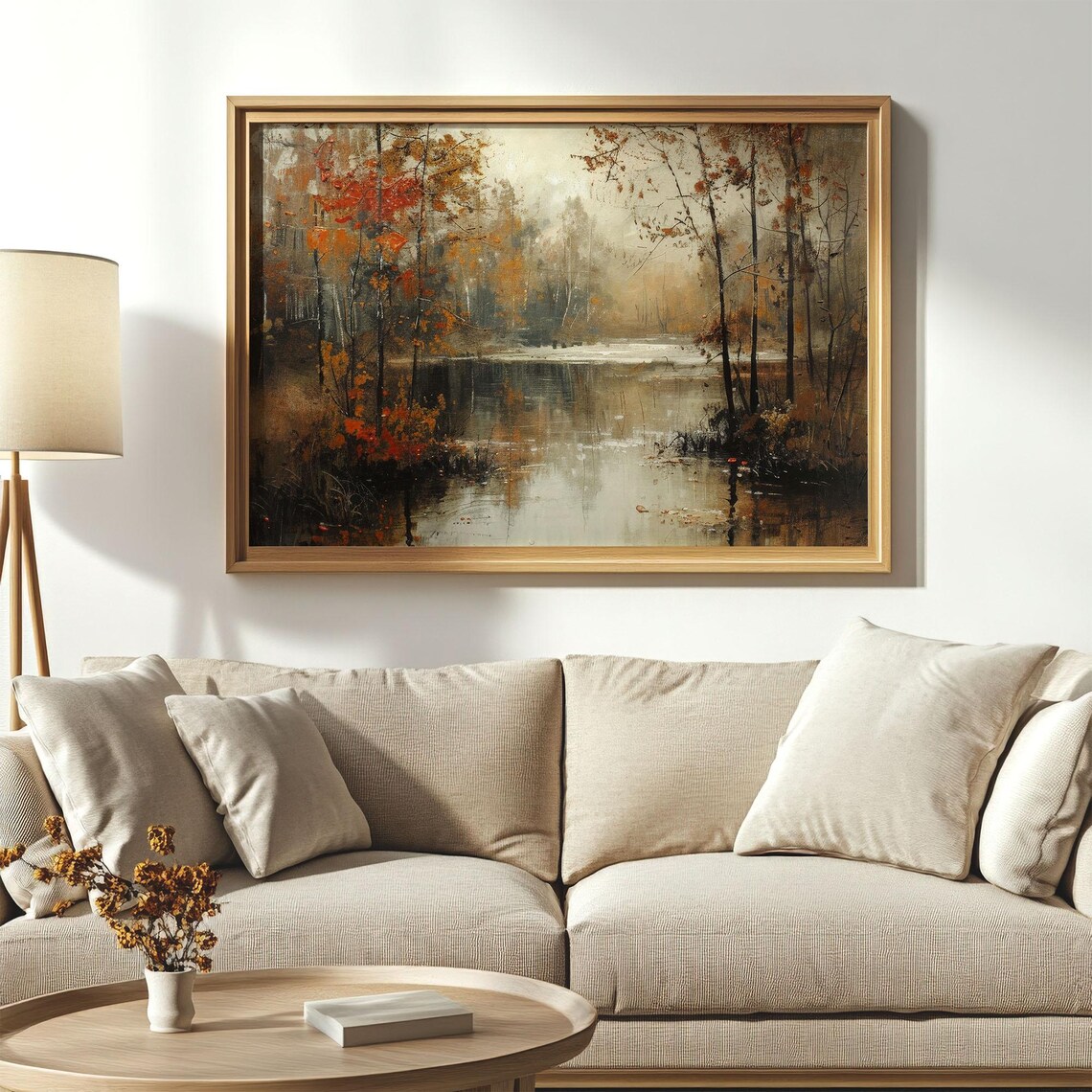 Misty Autumn Lake Red Birch Trees Vintage Fall Woodland Poster - Image 4