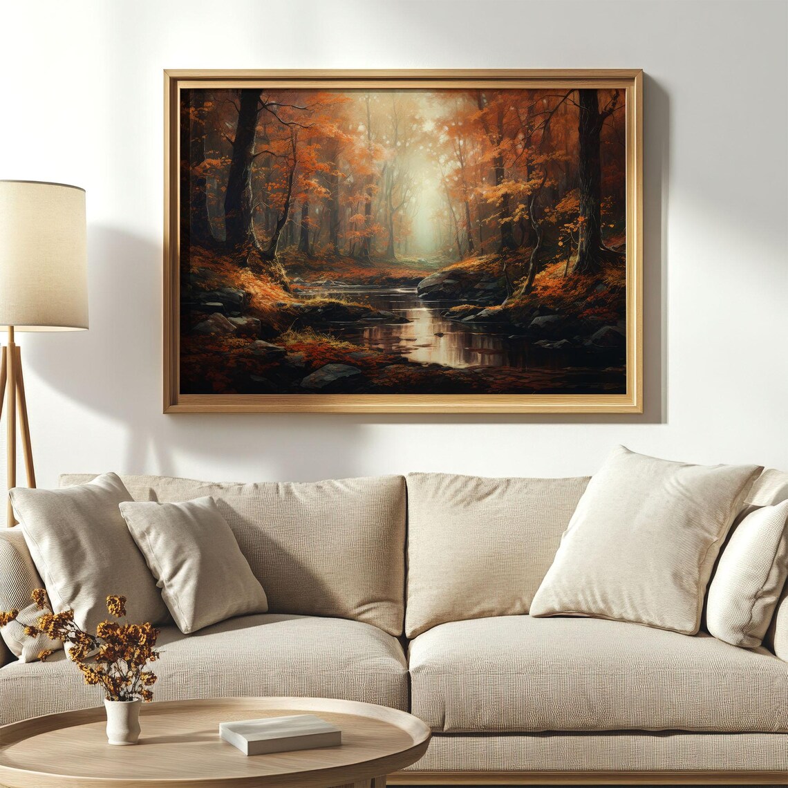 Vintage Autumn Forest Stream Art Print, Fall Landscape - Image 4