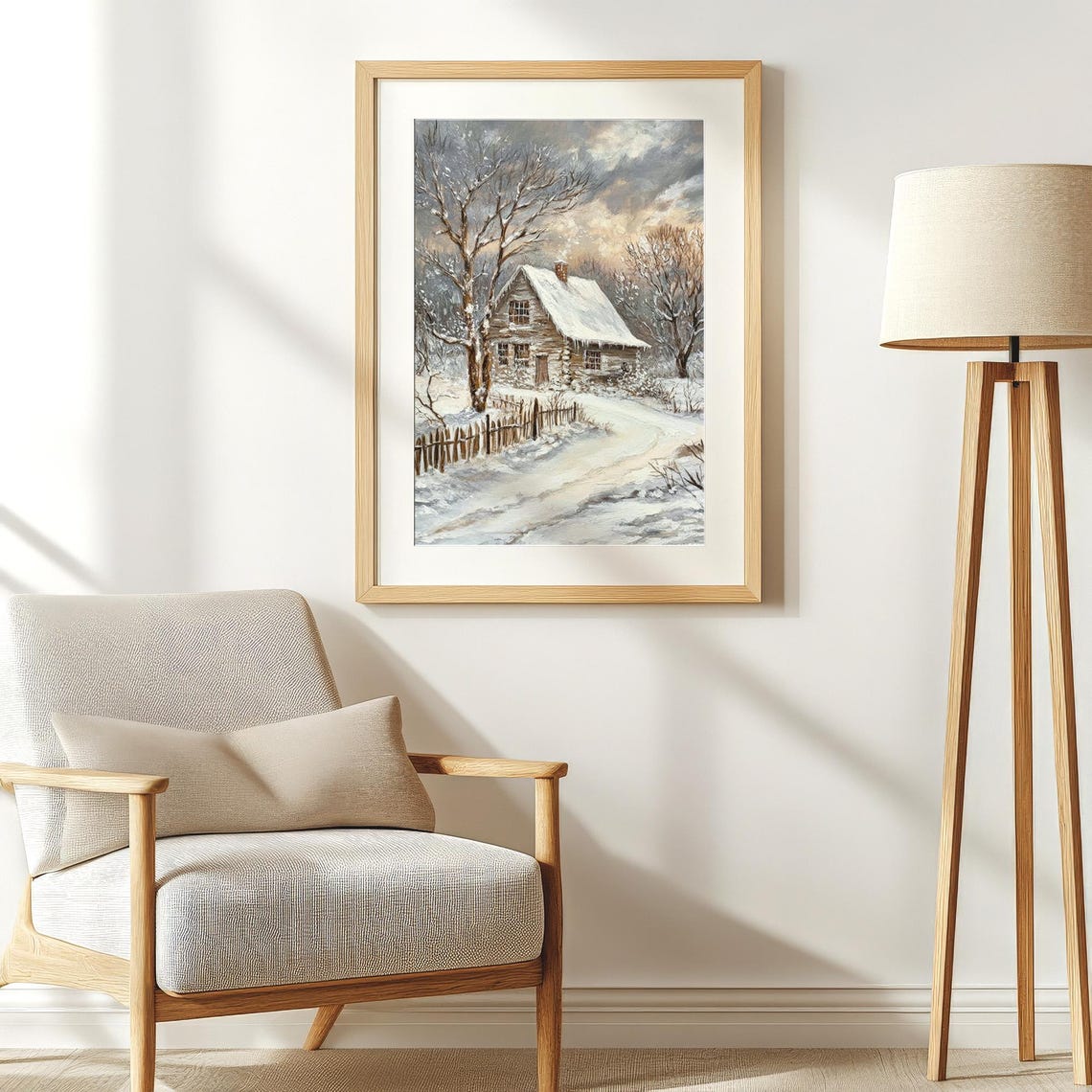 Snowy Cabin Winter Forest Cozy Rustic Dusk Landscape Art Poster - Image 5
