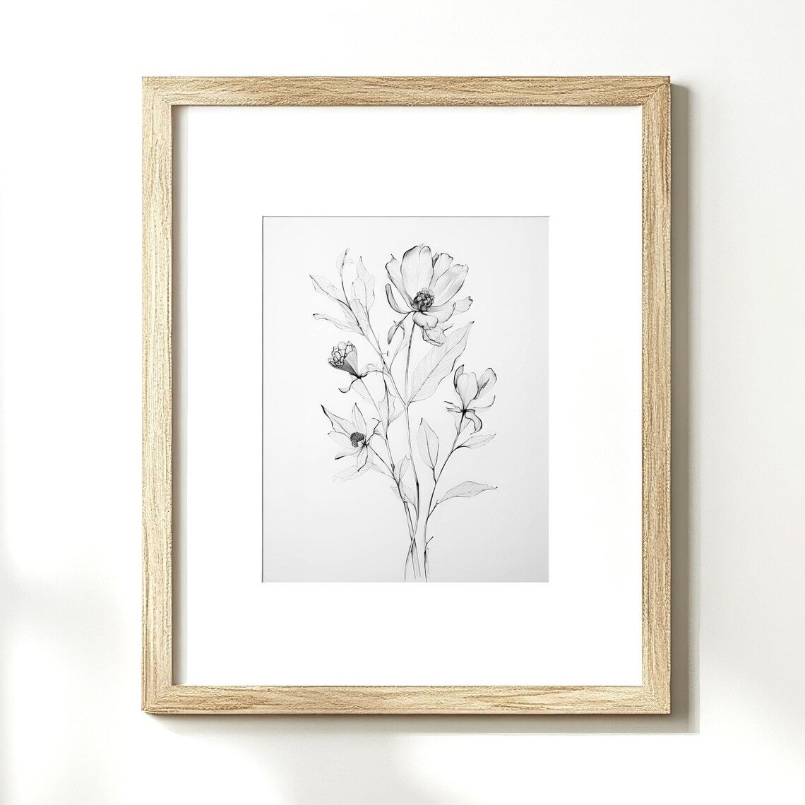Flower Sketch Black and White Botanical Art Print