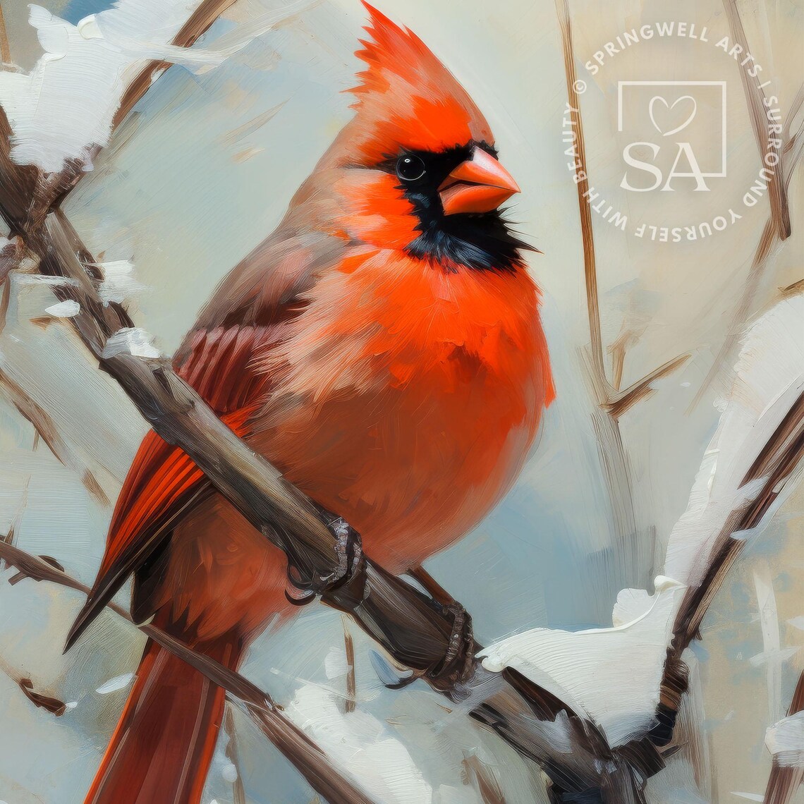 Red Cardinal Winter Snowy Branch Wildlife Bird Painting Art Poster - Image 2
