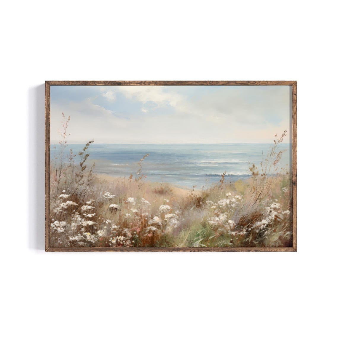 Summer Coastal Meadow White Wildflowers Seaside Ocean Art Poster