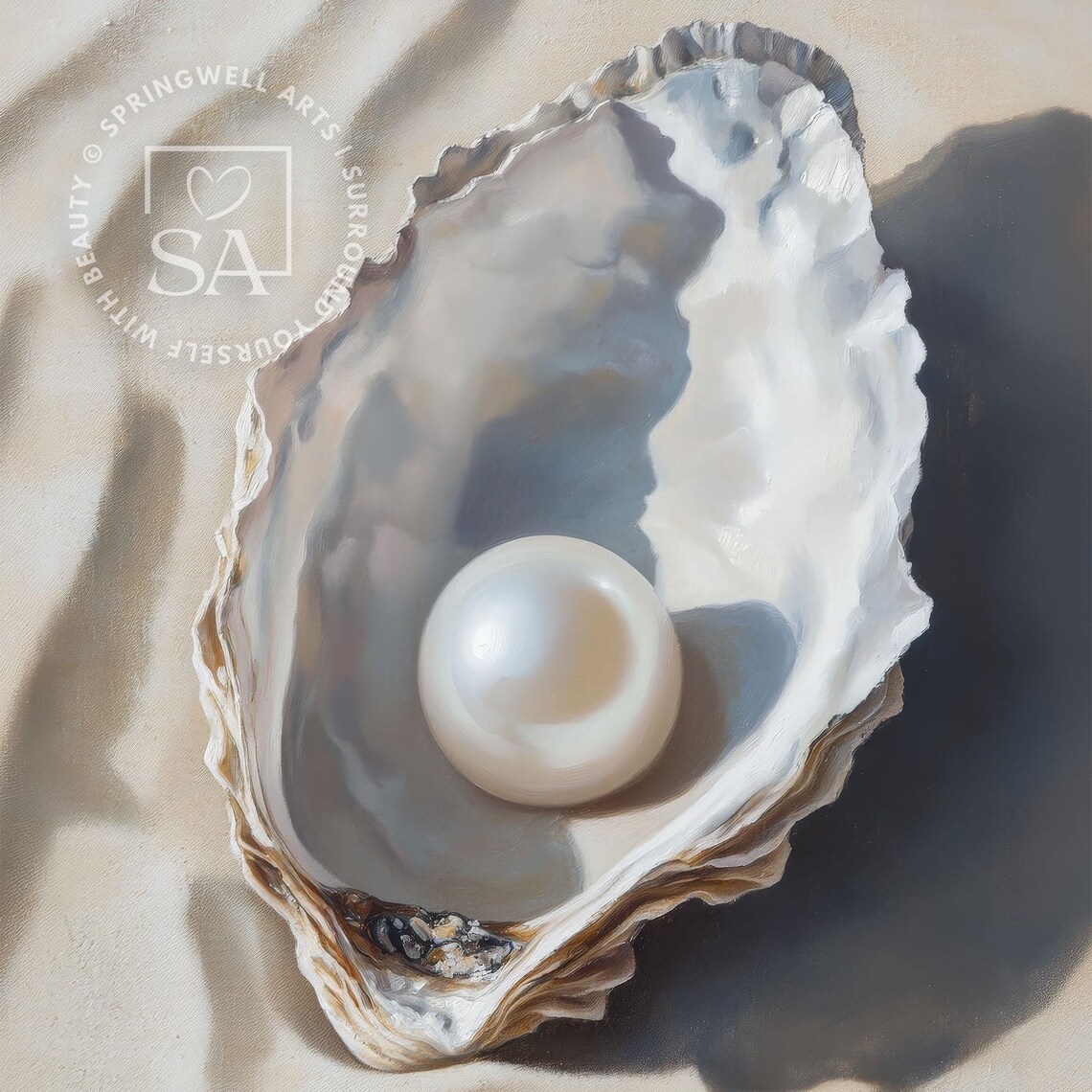 White Pearl In Seashell, Minimalist Beach Decor - Image 2
