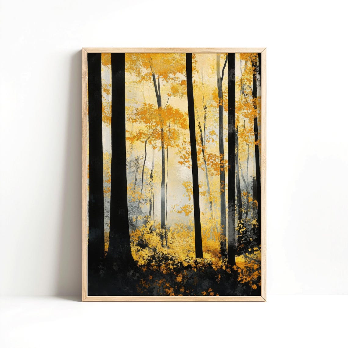 Fall Forest Abstract Print Orange Black Trees Silhouette Modern Minimalist Poster Instant Golden Wall Decor