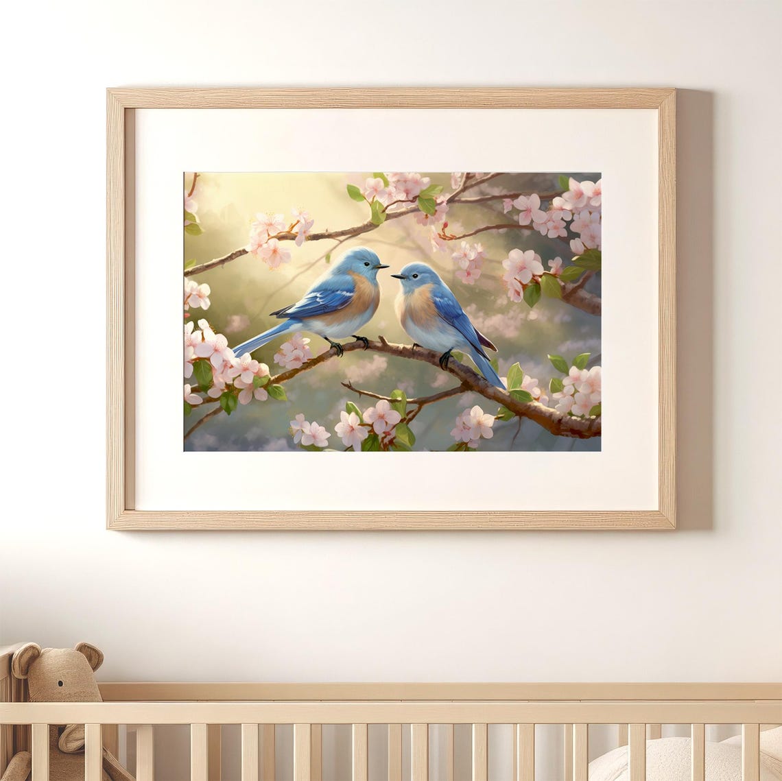 Two Bluebirds On Cherry Blossom Branch Romantic Spring Birds Poster - Image 3